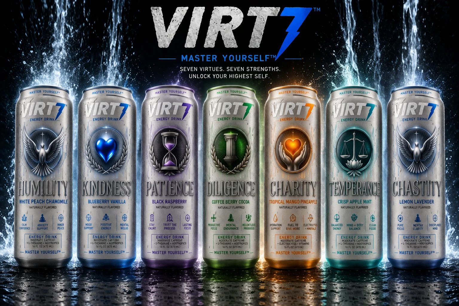 VIRT7 Energy Drinks lineup